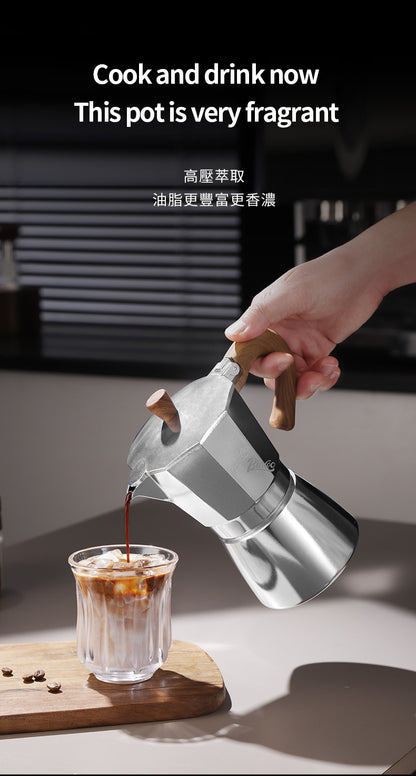 BINCOO Single Valve Moka Pot Stovetop Coffee Maker, 3rd Gen Pressure Boost Espresso Pot with Comfort Wood Handle for Home Barista Perfect Flavor Brewing