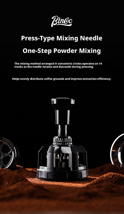 BINCOO Push Style Coffee WDT Distribution Needle, Adjustable Espresso Powder Stirrer with Brush Cleaning Base