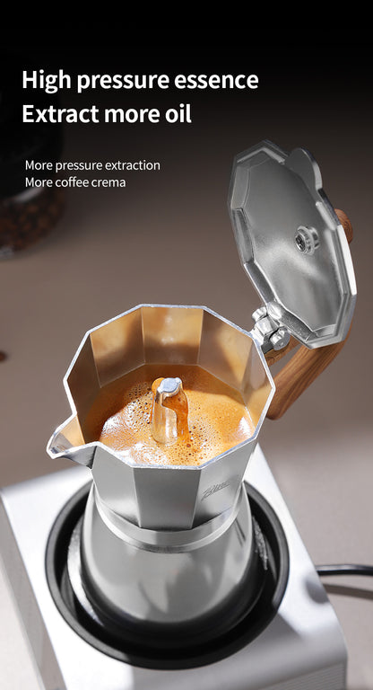 BINCOO Single Valve Moka Pot Stovetop Coffee Maker, 3rd Gen Pressure Boost Espresso Pot with Comfort Wood Handle for Home Barista Perfect Flavor Brewing