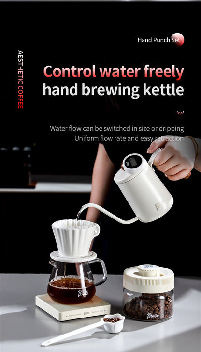 Bincoo Complete Pour Over Coffee Set, Yuguang Pleated Ceramic Dripper Hand Brew Kit with Gooseneck Kettle, Manual Coffee Grinder, Glass Coffee Server & Digital Coffee Scale, Aesthetic Home Barista Coffee Making Kit