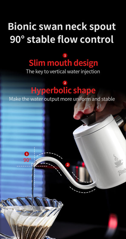 Bincoo Gooseneck Pour Over Coffee Kettle - Stainless Steel Hand Drip Pot with Wooden Handle, Precise Water Control Spout for Home Brewing