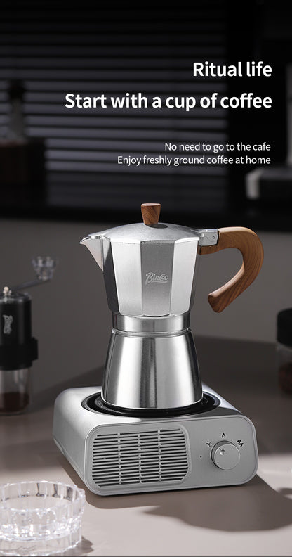 BINCOO Single Valve Moka Pot Stovetop Coffee Maker, 3rd Gen Pressure Boost Espresso Pot with Comfort Wood Handle for Home Barista Perfect Flavor Brewing